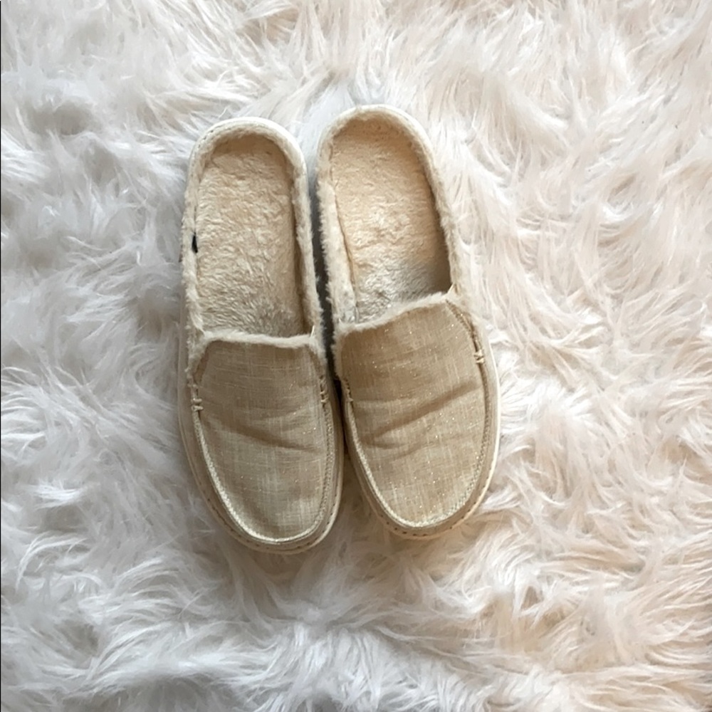 Hey Dude Slip-On Tan Sparkle Slides Size 8